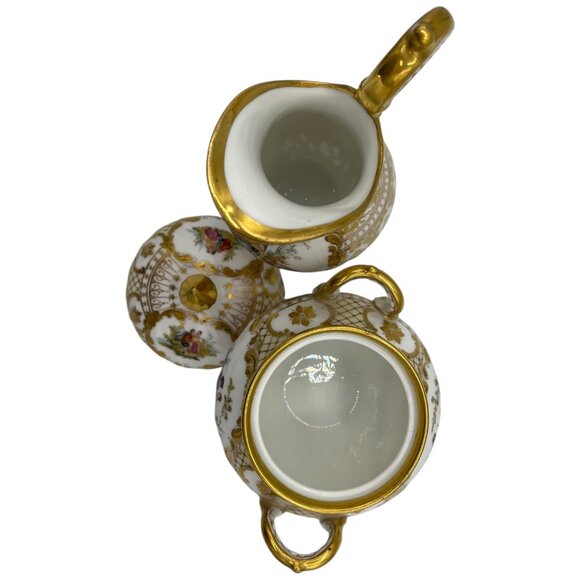 Antique Dresden Ohme Germany Creamer & Sugar Hand Painted Watteau Scenes Gold - Picture 15 of 16
